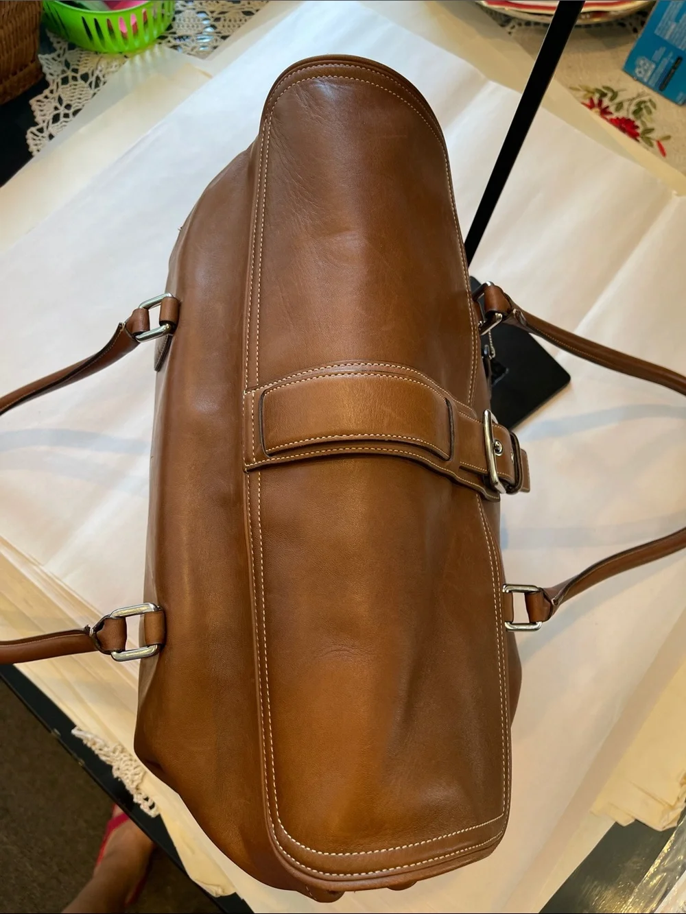 Coach LG Burnished Caramel Tan Leather Soho Buckle Flap Tote Bag Purse Satchel